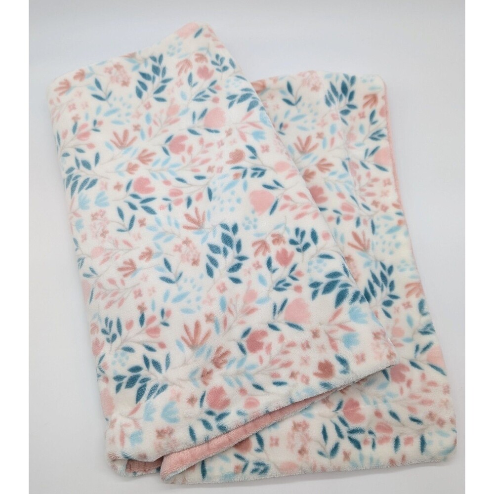 Pink Flowers Soft Plush Baby Blanket Reversible Queenwest Trading Co 30" x 40"